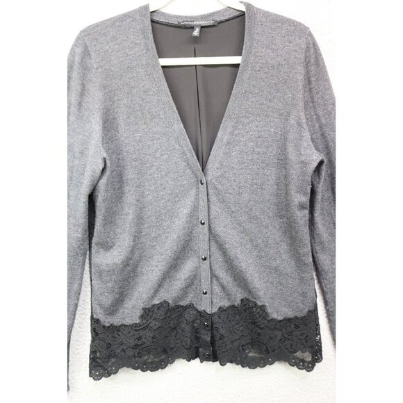 White House Black Market Wool Blend Button Up Lace Sweater-Size M-Whimsigoth - Picture 2 of 11